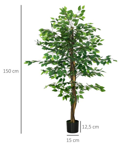 Umělý fikus HOMCOM s přírodními kmeny 150 cm - Umělá rostlina s květináčem a 882 listy | Aosom