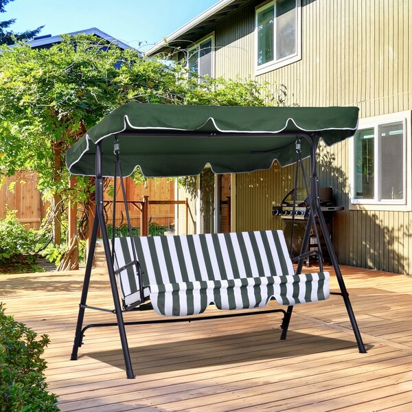 Outsunny 3-místná zahradní houpačka s nastavitelnou markýzou a ocelovou konstrukcí pro balkon, terasu, patio, nosnost 200 kg, 172x110x153 cm, zelená |