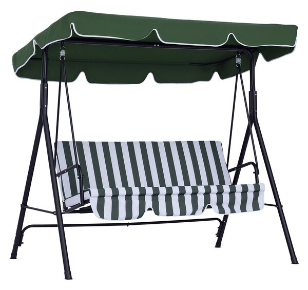Outsunny 3-místná zahradní houpačka s nastavitelnou markýzou a ocelovou konstrukcí pro balkon, terasu, patio, nosnost 200 kg, 172x110x153 cm, zelená |