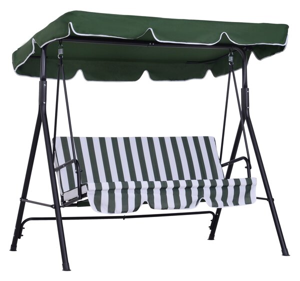 Outsunny 3-místná zahradní houpačka s nastavitelnou markýzou a ocelovou konstrukcí pro balkon, terasu, patio, nosnost 200 kg, 172x110x153 cm, zelená |