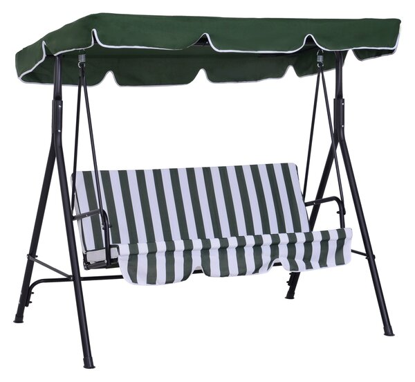 Outsunny 3-místná zahradní houpačka s nastavitelnou markýzou a ocelovou konstrukcí pro balkon, terasu, patio, nosnost 200 kg, 172x110x153 cm, zelená |