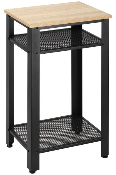 HOMCOM Stolek v industriálním stylu s 2 kovovými policemi a nastavitelnými nožkami, 45x35x75 cm, dub a černá | Aosom