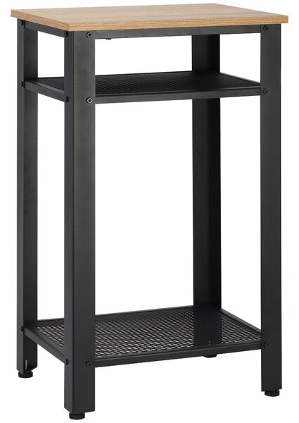 HOMCOM Stolek v industriálním stylu s 2 kovovými policemi a nastavitelnými nožkami, 45x35x75 cm, dub a černá | Aosom