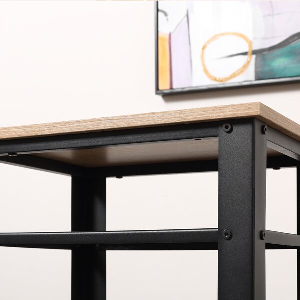 HOMCOM Stolek v industriálním stylu s 2 kovovými policemi a nastavitelnými nožkami, 45x35x75 cm, dub a černá | Aosom