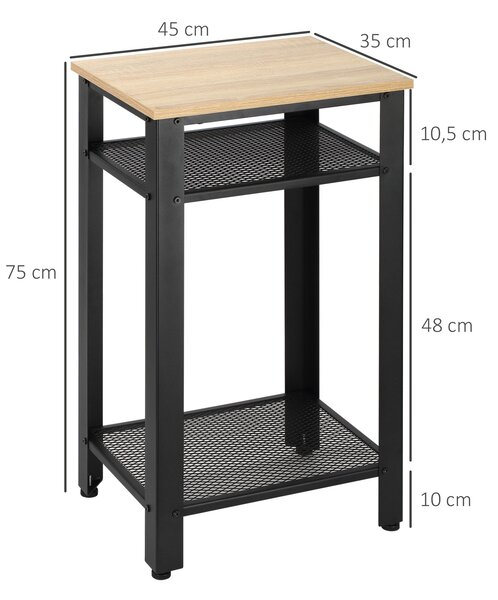 HOMCOM Stolek v industriálním stylu s 2 kovovými policemi a nastavitelnými nožkami, 45x35x75 cm, dub a černá | Aosom