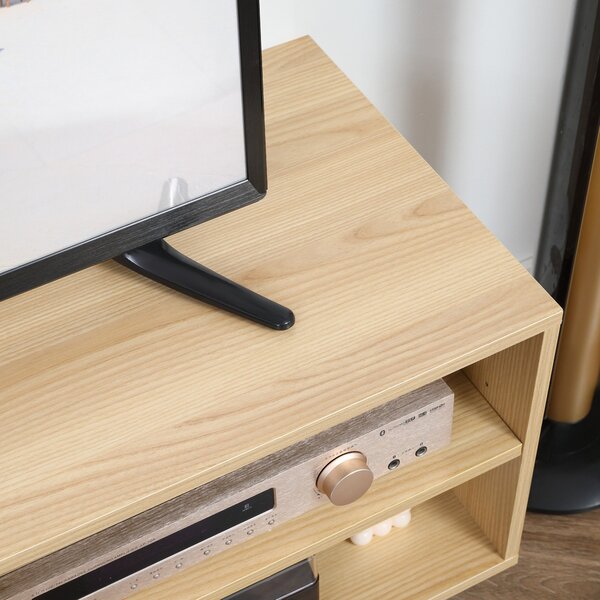 HOMCOM Moderní televizní stolek s 2 dvířky a 2 policemi pro televize do 116 cm pro ložnici 110x39x48,8 cm Přírodní a bílý | Aosom