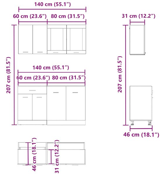 4dílná sada kuchyňských skříněk "Lyon" staré dřevo, umělé dřevo 3328573