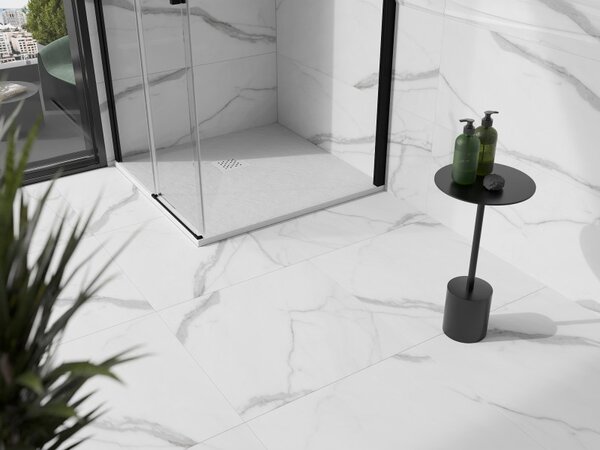 Mexen Stone+, čtvercová vanička z minerálního kompozitu 70 x 70 cm, bílá, bílá krytka, 44107070-W