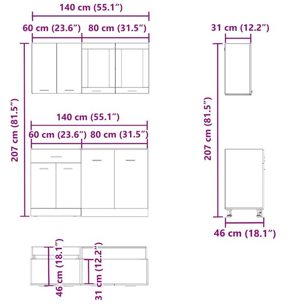 4dílná sada kuchyňských skříněk "Lyon" Artisan Dub, dřevěné podlahy 3328574