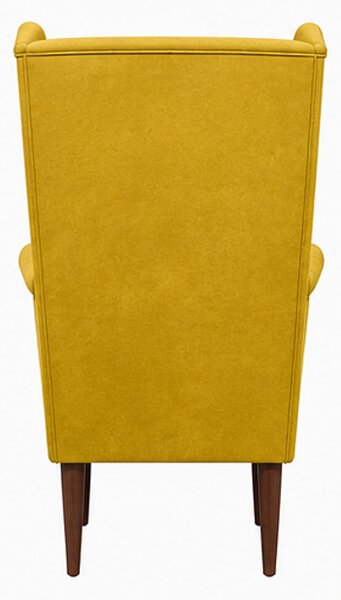 Relaxační křeslo, ušák, odpočinkové, dřevo/kov/samet, 102x78x66 cm, nohy tmavé/žlutá, Dekorino KR20260076