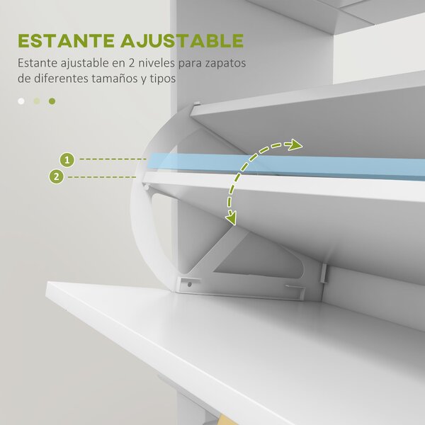 HOMCOM Úzký Botník do Předsíně se 2 Sklápěcími Zásuvkami a 1 Vyndavací Zásuvkou pro 8 Párů Bot 60x23,5x98,5 cm Bílý | Aosom