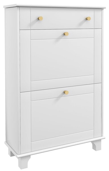 HOMCOM Úzký Botník do Předsíně se 2 Sklápěcími Zásuvkami a 1 Vyndavací Zásuvkou pro 8 Párů Bot 60x23,5x98,5 cm Bílý | Aosom