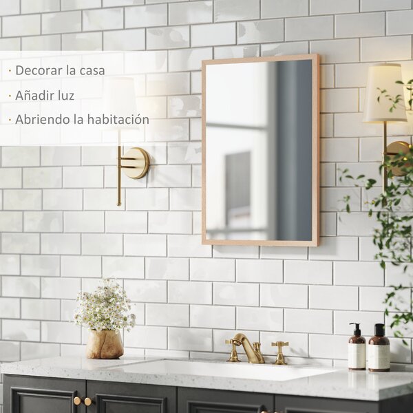 HOMCOM Zrcadlo do koupelny 50x70 cm Obdélníkové dekorativní zrcadlo do obývacího pokoje, vstupní haly, horizontálně nebo vertikálně, přírodní | Aosom