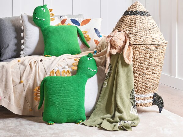Sada 2 dekorativních polštářů DINOS Bavlna 45 x 45 cm Zelená Dinosaurus