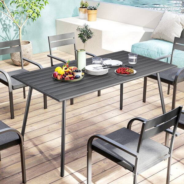 Obdélníkový ocelový zahradní stůl Outsunny 150x80x74 cm - venkovní stůl na terasu s latkovým designem, odolný vůči povětrnostním vlivům, snadno omyvat
