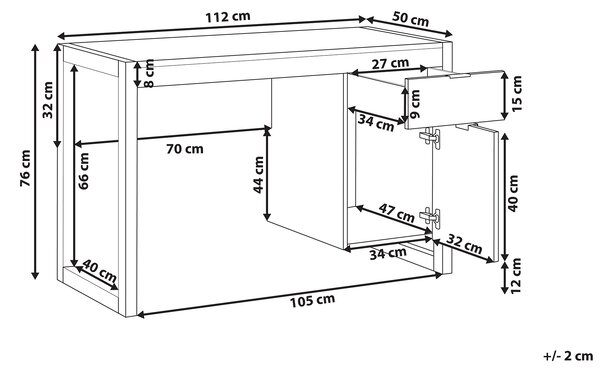 Pracovní stůl JOHNSON Hnědá/Bílá 112 cm 50 cm s úložným prostorem