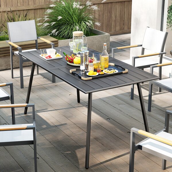 Obdélníkový ocelový zahradní stůl Outsunny 150x80x74 cm - venkovní stůl na terasu s latkovým designem, odolný vůči povětrnostním vlivům, snadno omyvat