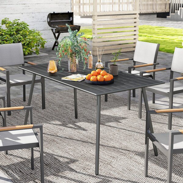 Obdélníkový ocelový zahradní stůl Outsunny 150x80x74 cm - venkovní stůl na terasu s latkovým designem, odolný vůči povětrnostním vlivům, snadno omyvat