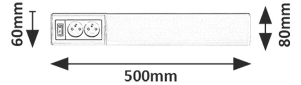 Rabalux BATH 2E LED podlinkové svítidlo s vypínačem a 2x zásuvkou, 50 cm