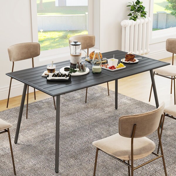 Obdélníkový ocelový zahradní stůl Outsunny 150x80x74 cm - venkovní stůl na terasu s latkovým designem, odolný vůči povětrnostním vlivům, snadno omyvat
