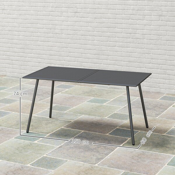 Obdélníkový ocelový zahradní stůl Outsunny 150x80x74 cm - venkovní stůl na terasu s latkovým designem, odolný vůči povětrnostním vlivům, snadno omyvat
