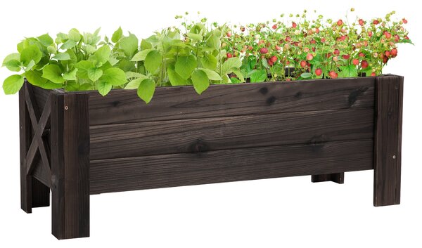 Outsunny Zahradní Truhlík z Masivního Dřeva Obdélníkový s Vysokými Nohy a 2 Odtokovými Otvory pro Květiny a Rostliny 100x36,5x36 cm Hnědý | Aosom