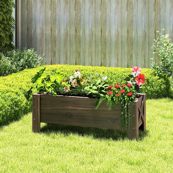 Outsunny Zahradní Truhlík z Masivního Dřeva Obdélníkový s Vysokými Nohy a 2 Odtokovými Otvory pro Květiny a Rostliny 100x36,5x36 cm Hnědý | Aosom