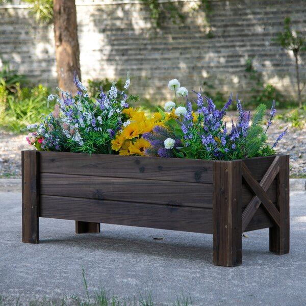 Outsunny Zahradní Truhlík z Masivního Dřeva Obdélníkový s Vysokými Nohy a 2 Odtokovými Otvory pro Květiny a Rostliny 100x36,5x36 cm Hnědý | Aosom