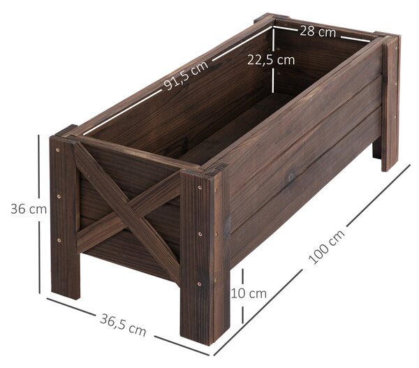 Outsunny Zahradní Truhlík z Masivního Dřeva Obdélníkový s Vysokými Nohy a 2 Odtokovými Otvory pro Květiny a Rostliny 100x36,5x36 cm Hnědý | Aosom