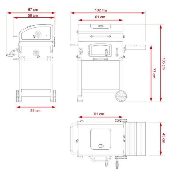 Avenberg Multifunkční BBQ gril Genius + litinový rošt + tál + pizza kámen, 70 x 103 x 105 cm