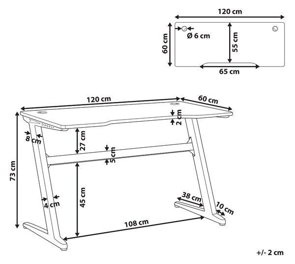 Herní stůl DARFUR Černá 120 cm 60 cm RGB LED