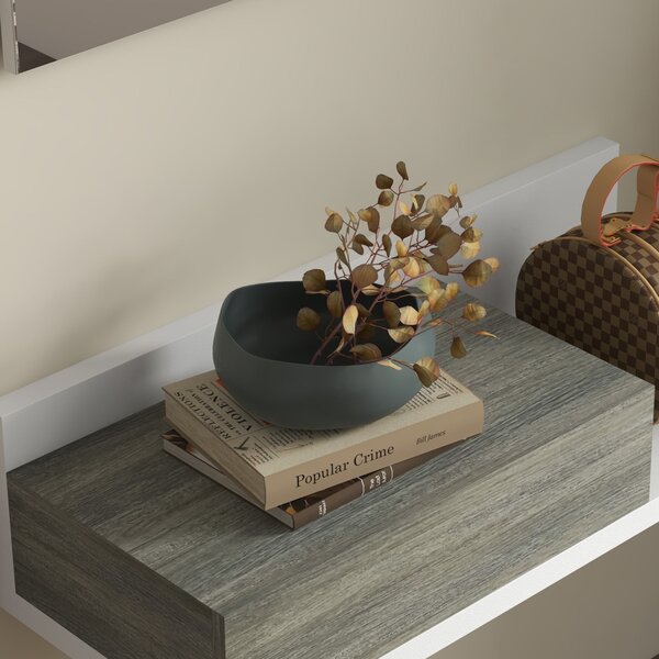 HOMCOM Sada nábytku do vstupní haly, zrcadlo a zásuvka, moderní styl 75x3,5x75 cm a 75x30,5x20 cm, bílá a šedá | Aosom