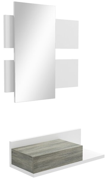 HOMCOM Sada nábytku do vstupní haly, zrcadlo a zásuvka, moderní styl 75x3,5x75 cm a 75x30,5x20 cm, bílá a šedá | Aosom