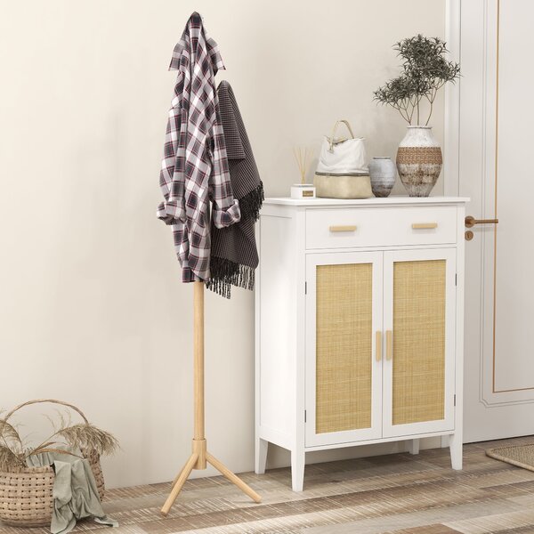 HOMCOM Stojací věšák na kabáty se 8 háčky, dřevěný věšák ve tvaru stromu pro chodbu, předsíň, ložnici 40x40x165 cm přírodní | Aosom