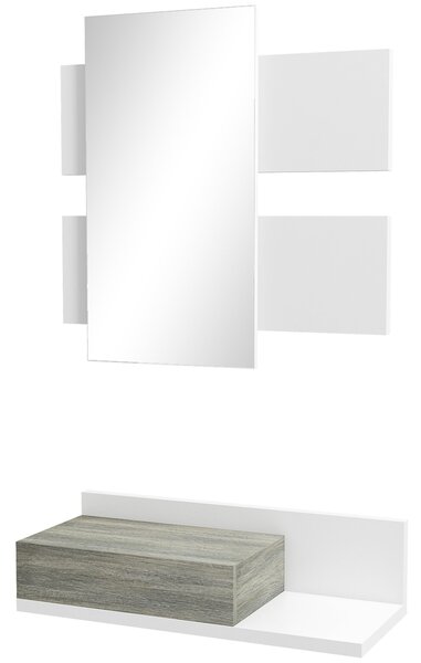 HOMCOM Sada nábytku do vstupní haly, zrcadlo a zásuvka, moderní styl 75x3,5x75 cm a 75x30,5x20 cm, bílá a šedá | Aosom