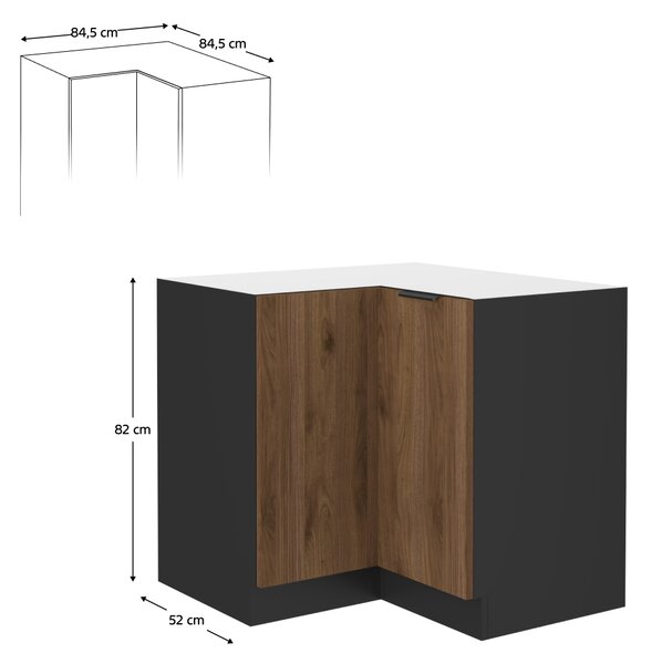 KONDELA Spodní rohová skříňka, ořech okapi/černá, MENZO 90x90 DN 2F BB