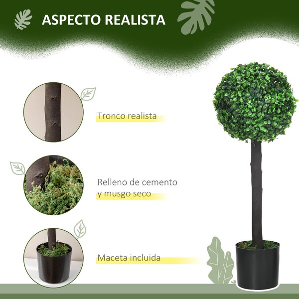 HOMCOM Sada 2 dekorativních umělých rostlin - 60 cm buxusové koule v květináčích - Umělé rostliny pro vnitřní a venkovní dekoraci domácnosti Ø20x60 cm