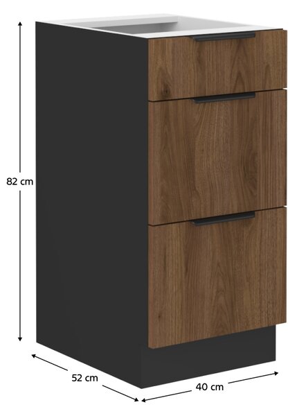 KONDELA Spodní skříňka, ořech okapi/černá, MENZO 40 D 3S BB