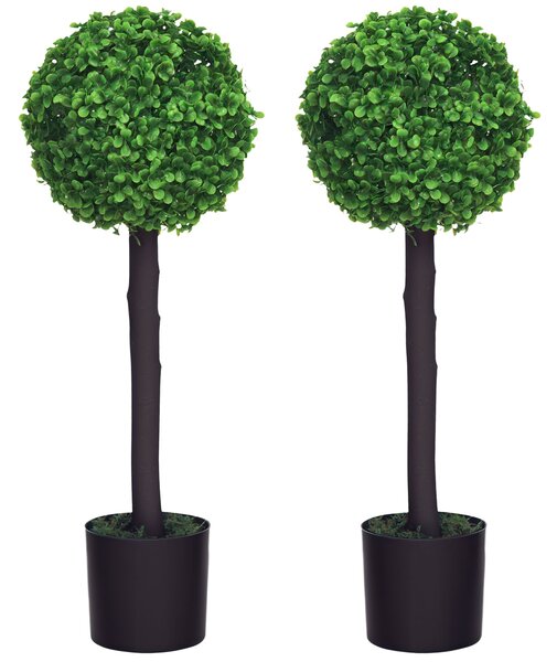 HOMCOM Sada 2 dekorativních umělých rostlin - 60 cm buxusové koule v květináčích - Umělé rostliny pro vnitřní a venkovní dekoraci domácnosti Ø20x60 cm