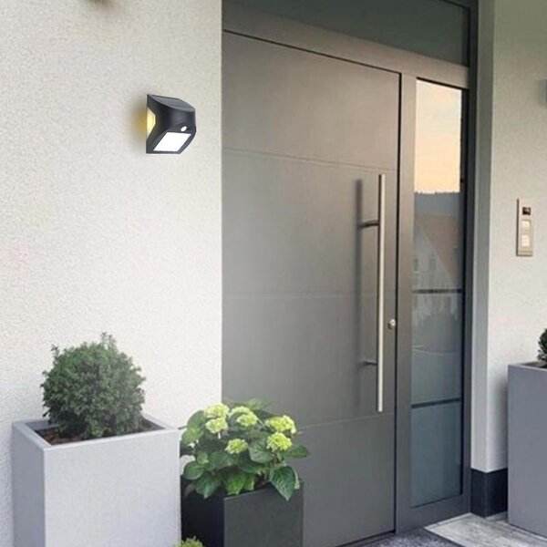 Nedes Solární venkovní nástěnné LED svítidlo se senzorem černé 3W, 300lm, 3000K - 4000K