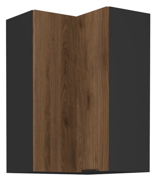 KONDELA Horní rohová skříňka, ořech okapi/černá, MENZO 60x60 GN-90 2F
