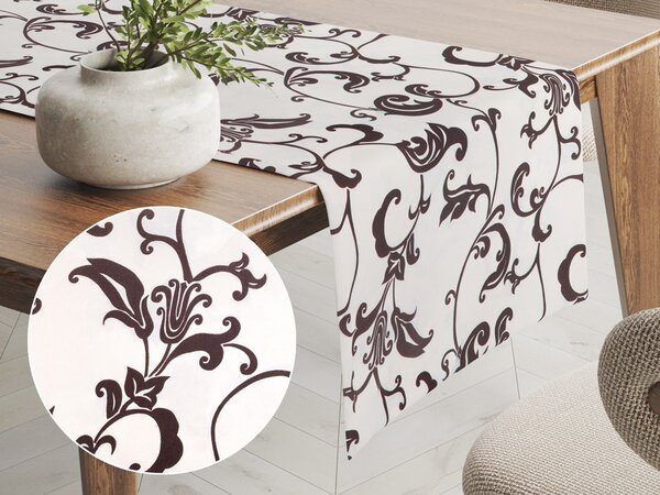 Biante Bavlněný běhoun na stůl Sandra SA-231 Hnědé ornamenty na krémovém 20x120 cm