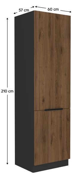 KONDELA Skříňka na vestavnou chladničku, ořech okapi/černá, MENZO 60 LO-210 2F