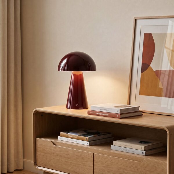 Stolní lampa Lindby, Nevijo, stmívatelné, Červená, Obývací pokoj, Kov, Moderní