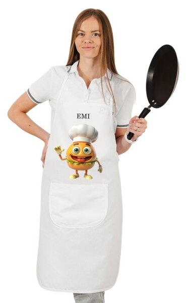 Kuchyňská zástěra Burger EMI, Bílá