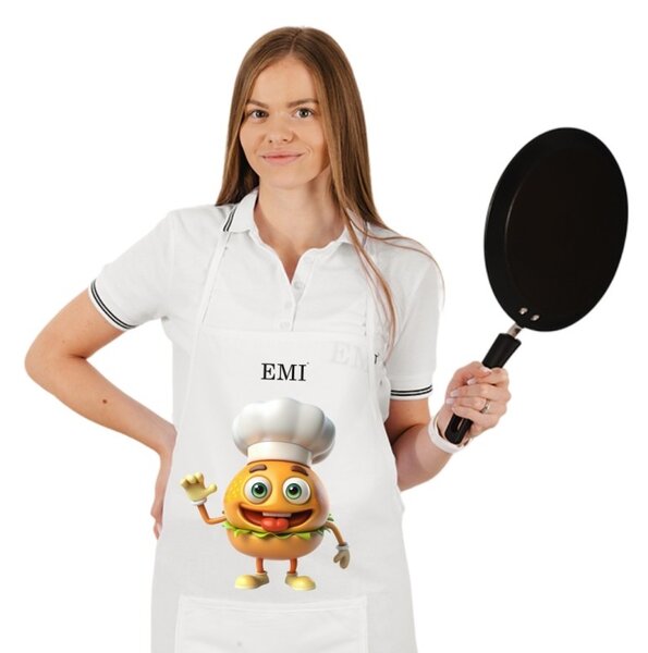 Kuchyňská zástěra Burger EMI, Bílá