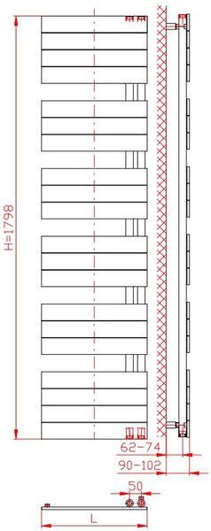 Thermal Trend DHR 450 x 1798 kombinovaný topný žebřík DHR 450/1798 antracit PROVEDENÍ: pravá strana