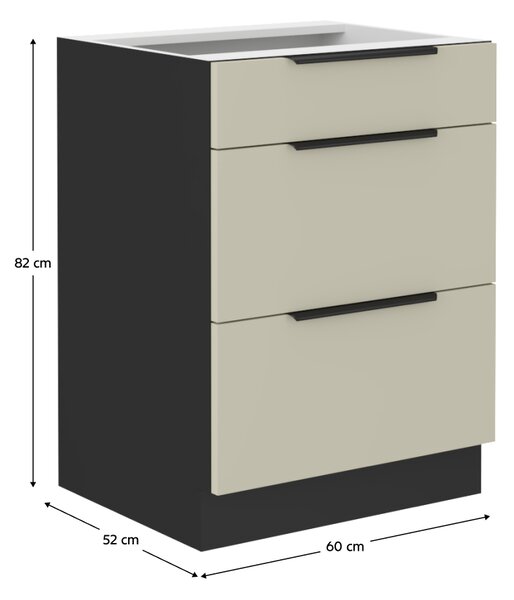 KONDELA Spodní skříňka, kašmír/černá, ARAKA 60 D 3S BB