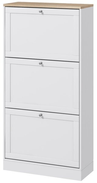HOMCOM Úzký Botník se 3 Sklápěcími Dvířky, Úložný P prostor pro 18 Párů Bot do Úzkých Chodeb 60x23.5x115 cm Bílý | Aosom