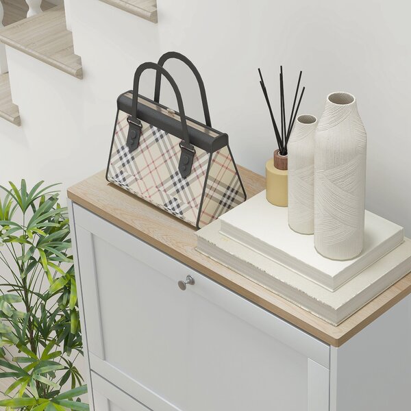HOMCOM Úzký Botník se 3 Sklápěcími Dvířky, Úložný P prostor pro 18 Párů Bot do Úzkých Chodeb 60x23.5x115 cm Bílý | Aosom
